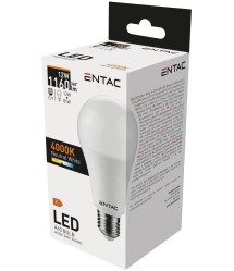 ENTAC A60 LED izzó, 12W, E27 foglalat, 4000K természetes fehér fény, gömb alakú